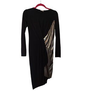 Zara Black Long-Sleeve Dress With Metallic Gold Accent